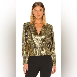 NWT Joie Nadeen metallic peplum wrap top Gold Shimmer Blouse Sz XL vibrant club